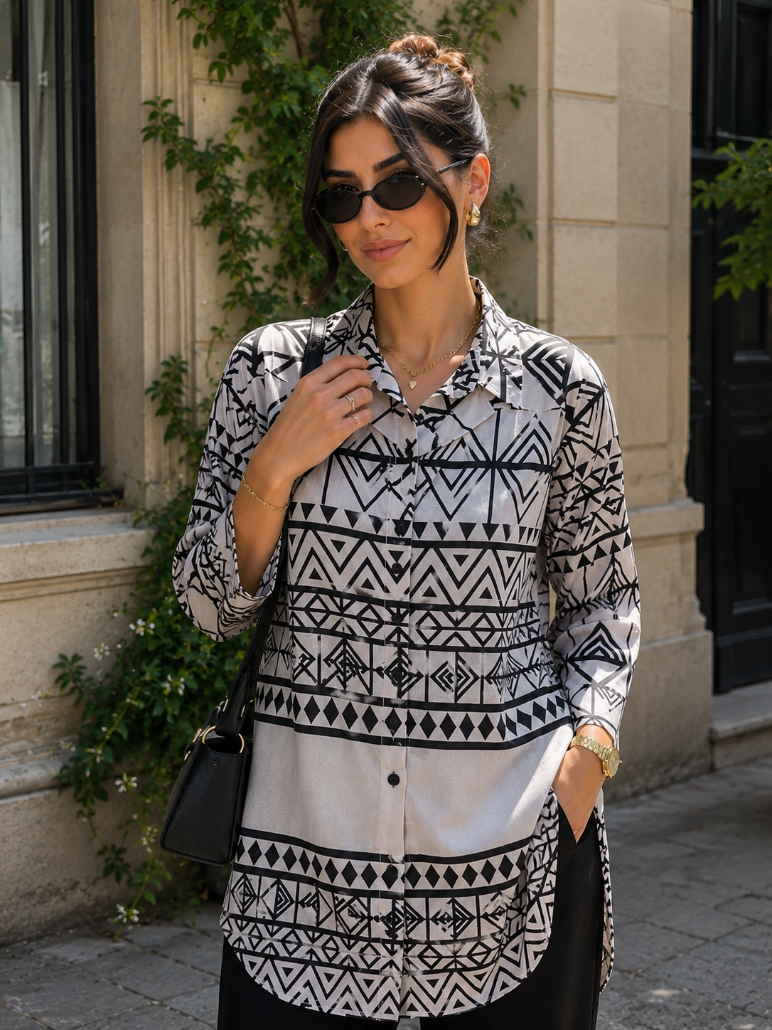 Geometric Chic Oversized Shirt