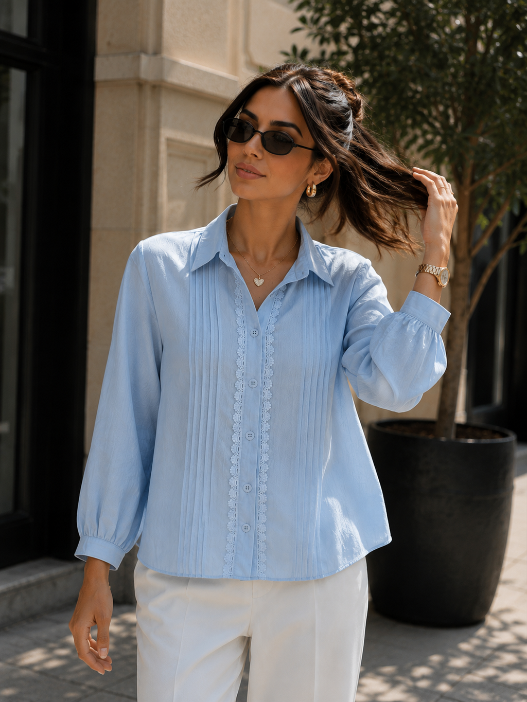 Azure Grace Pintuck Shirt