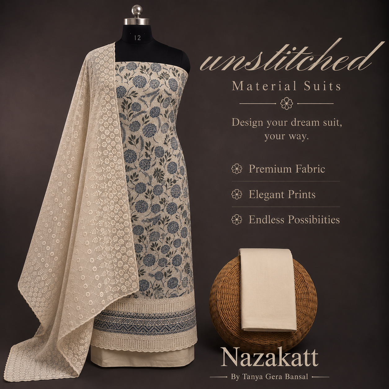 Ivory Bloom Chikankari Unstitched Suit