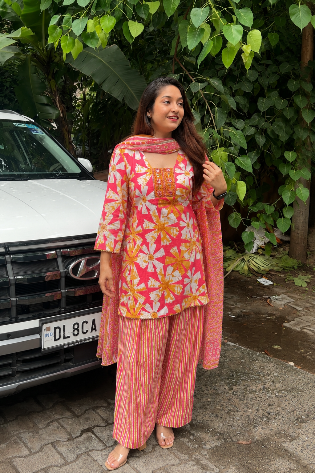 Floral Pink Farshi Salwar Set